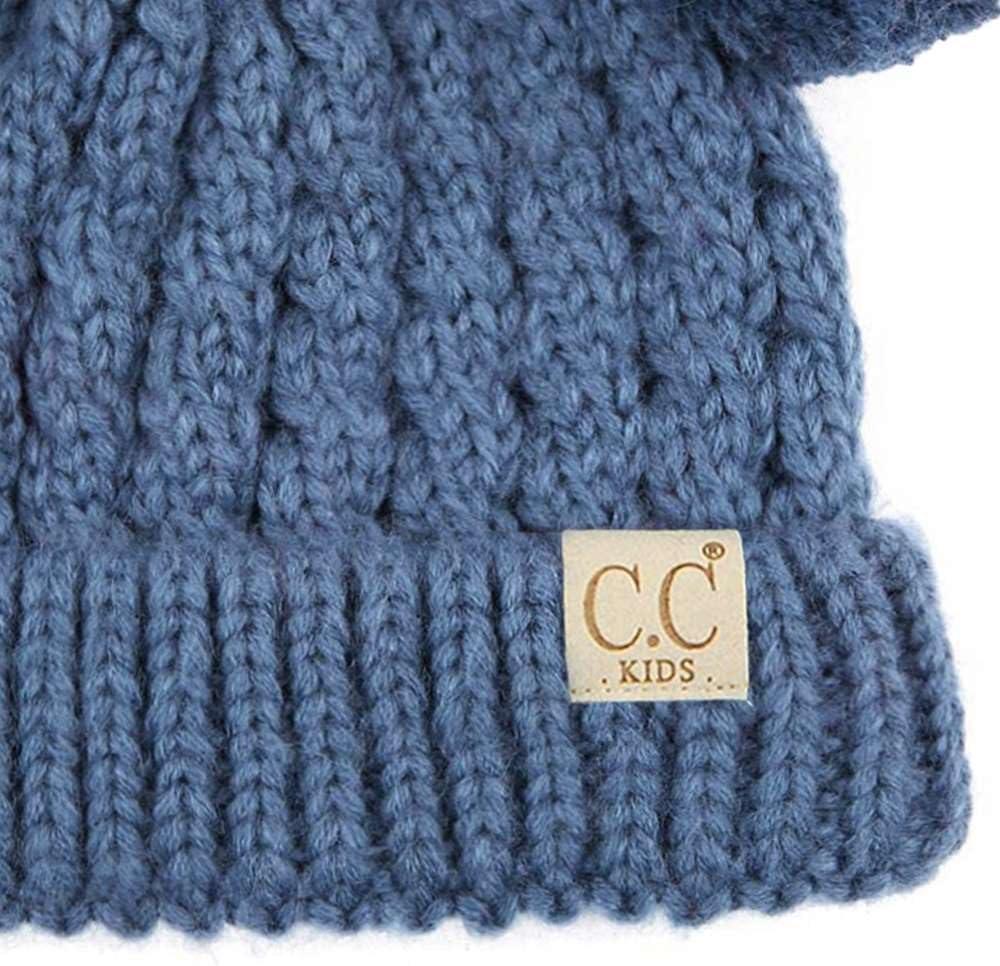 imageCC Kids Cable Knit Double Pom Beanie for Kids  Comfortable Soft Warm Children Youth Skully Hat with PomYarn Pom Dark Denim