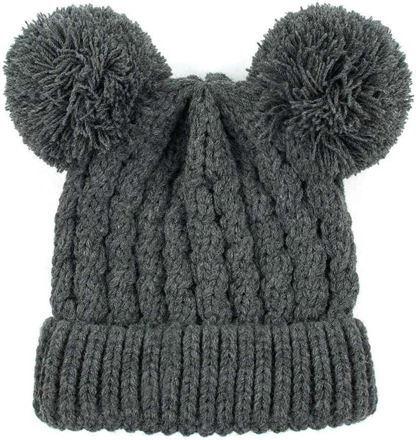 imageCC Kids Cable Knit Double Pom Beanie for Kids  Comfortable Soft Warm Children Youth Skully Hat with PomYarn Pom Dark Melange Gray