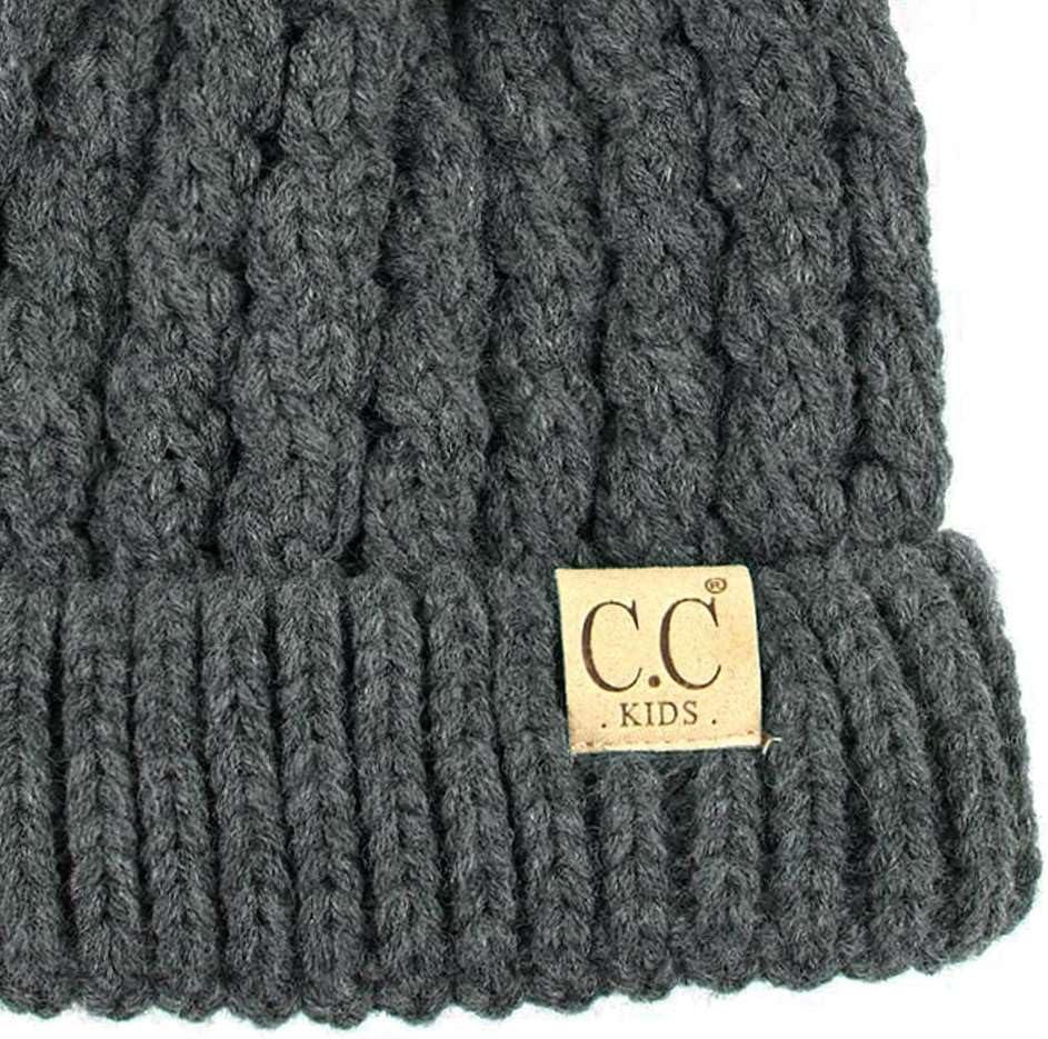 imageCC Kids Cable Knit Double Pom Beanie for Kids  Comfortable Soft Warm Children Youth Skully Hat with PomYarn Pom Dark Melange Gray