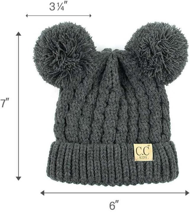 imageCC Kids Cable Knit Double Pom Beanie for Kids  Comfortable Soft Warm Children Youth Skully Hat with PomYarn Pom Dark Melange Gray