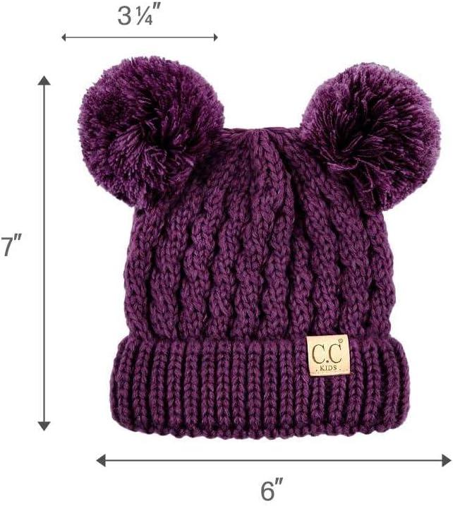 imageCC Kids Cable Knit Double Pom Beanie for Kids  Comfortable Soft Warm Children Youth Skully Hat with PomYarn Pom Dark Purple