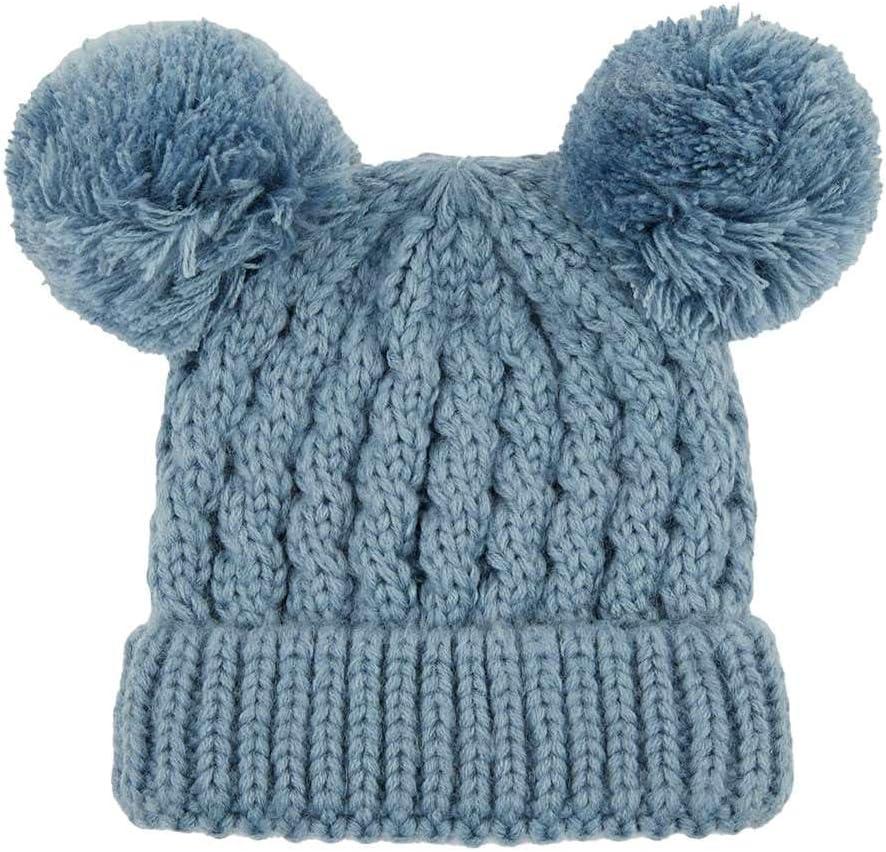 imageCC Kids Cable Knit Double Pom Beanie for Kids  Comfortable Soft Warm Children Youth Skully Hat with PomYarn Pom Denim
