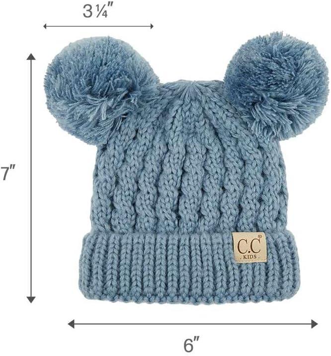 imageCC Kids Cable Knit Double Pom Beanie for Kids  Comfortable Soft Warm Children Youth Skully Hat with PomYarn Pom Denim