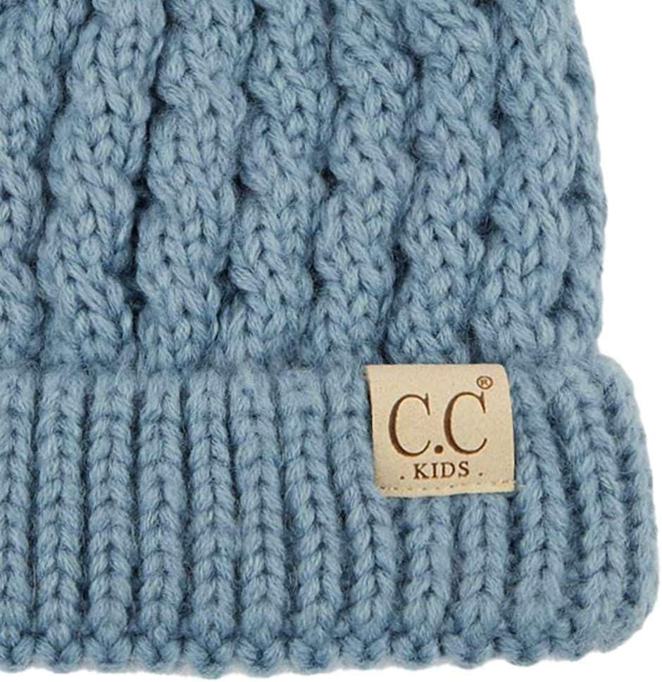 imageCC Kids Cable Knit Double Pom Beanie for Kids  Comfortable Soft Warm Children Youth Skully Hat with PomYarn Pom Denim