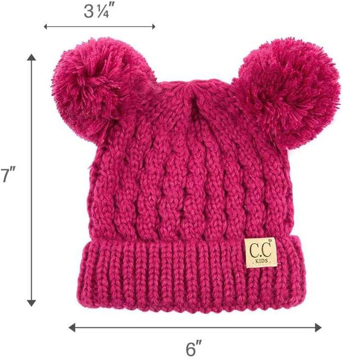 imageCC Kids Cable Knit Double Pom Beanie for Kids  Comfortable Soft Warm Children Youth Skully Hat with PomYarn Pom Hot Pink