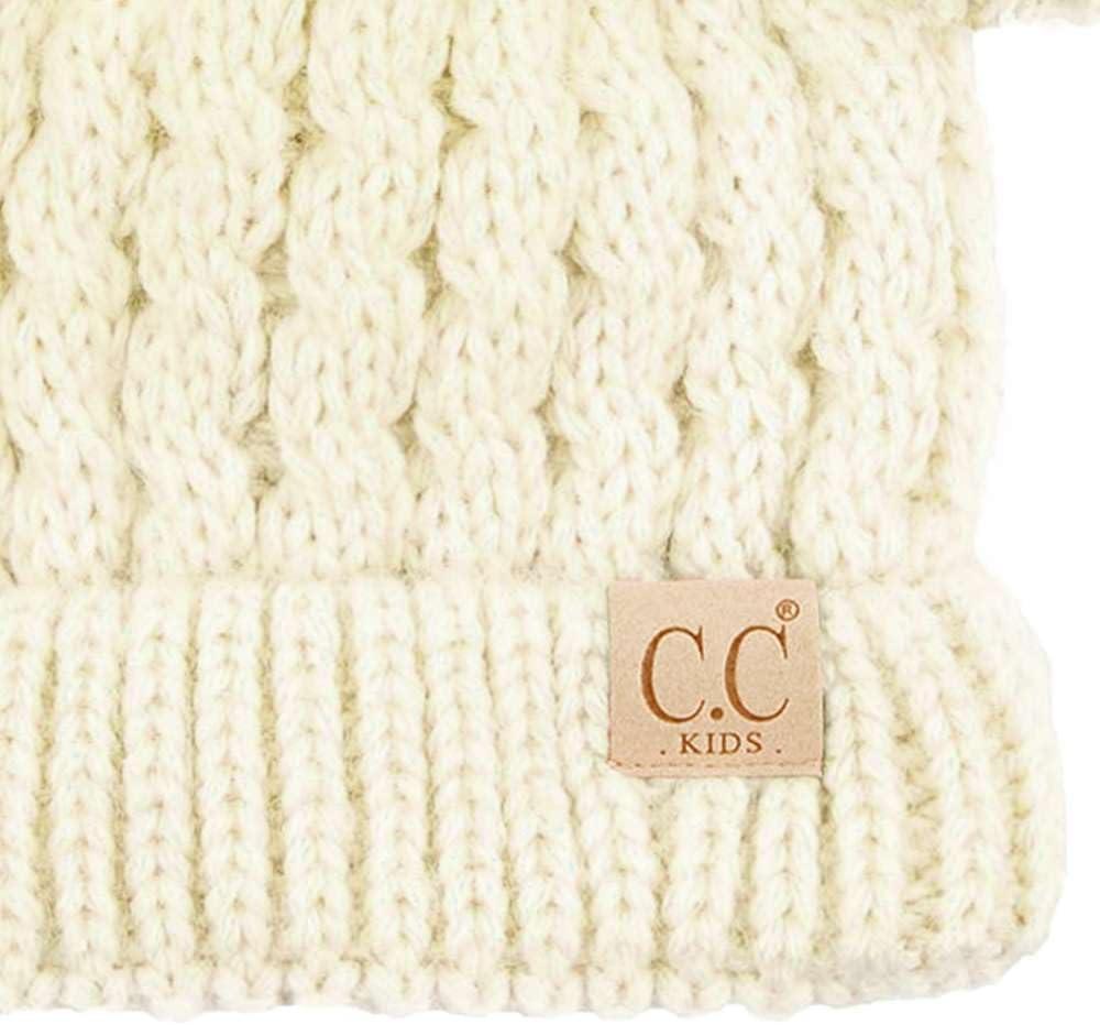 imageCC Kids Cable Knit Double Pom Beanie for Kids  Comfortable Soft Warm Children Youth Skully Hat with PomYarn Pom Ivory