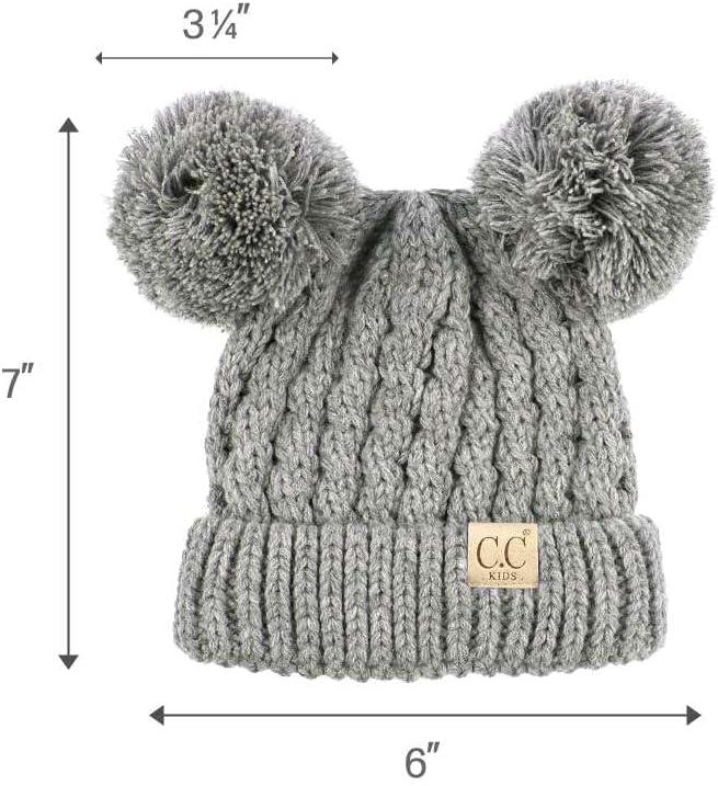 imageCC Kids Cable Knit Double Pom Beanie for Kids  Comfortable Soft Warm Children Youth Skully Hat with PomYarn Pom Light Melange Gray