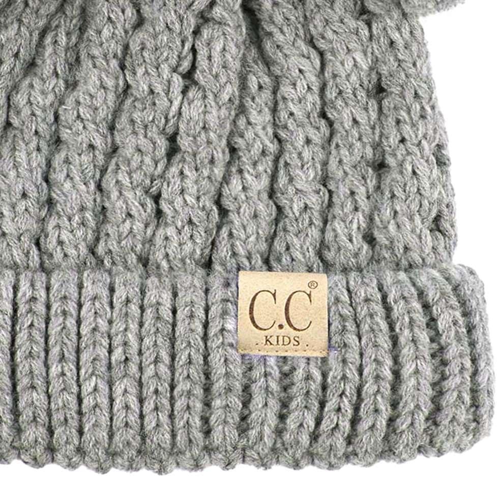 imageCC Kids Cable Knit Double Pom Beanie for Kids  Comfortable Soft Warm Children Youth Skully Hat with PomYarn Pom Light Melange Gray