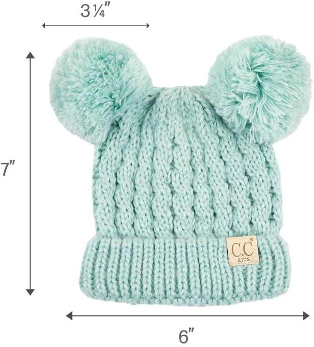 imageCC Kids Cable Knit Double Pom Beanie for Kids  Comfortable Soft Warm Children Youth Skully Hat with PomYarn Pom Mint