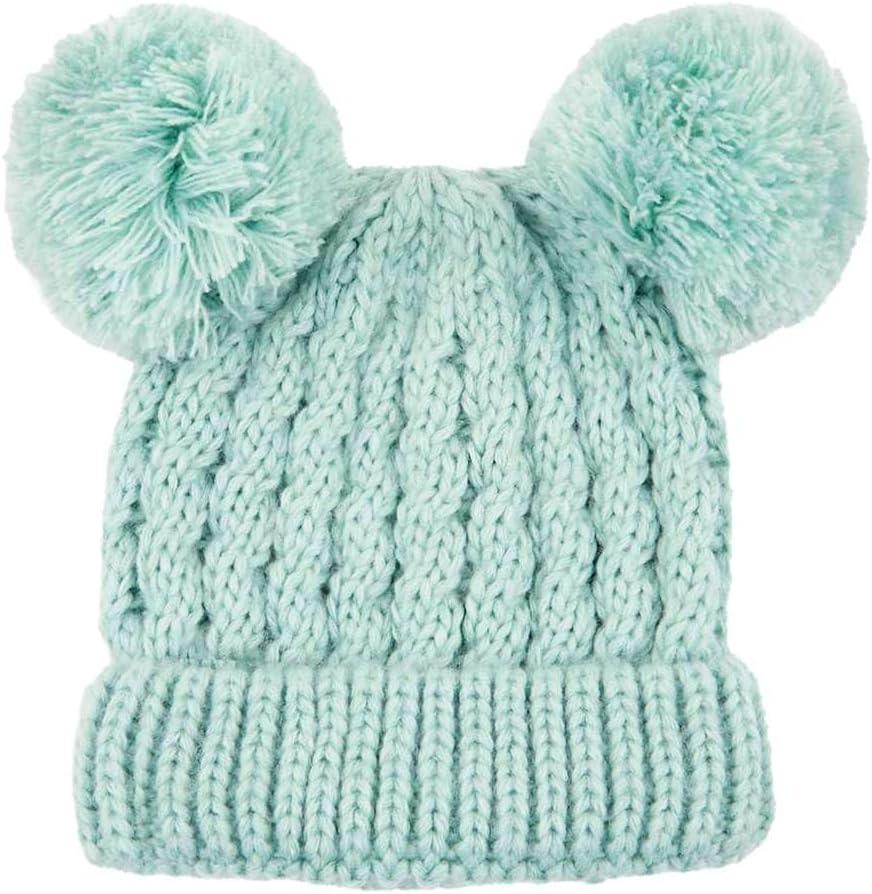 imageCC Kids Cable Knit Double Pom Beanie for Kids  Comfortable Soft Warm Children Youth Skully Hat with PomYarn Pom Mint
