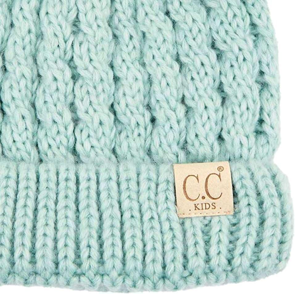 imageCC Kids Cable Knit Double Pom Beanie for Kids  Comfortable Soft Warm Children Youth Skully Hat with PomYarn Pom Mint