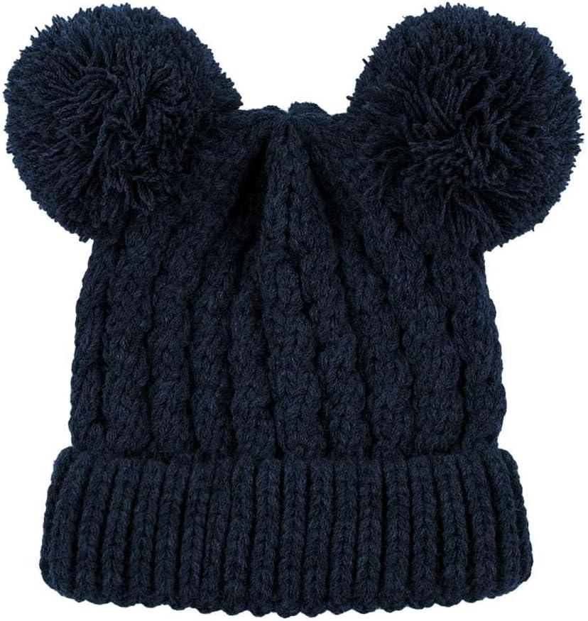 imageCC Kids Cable Knit Double Pom Beanie for Kids  Comfortable Soft Warm Children Youth Skully Hat with PomYarn Pom Navy
