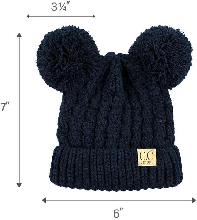 imageCC Kids Cable Knit Double Pom Beanie for Kids  Comfortable Soft Warm Children Youth Skully Hat with PomYarn Pom Navy