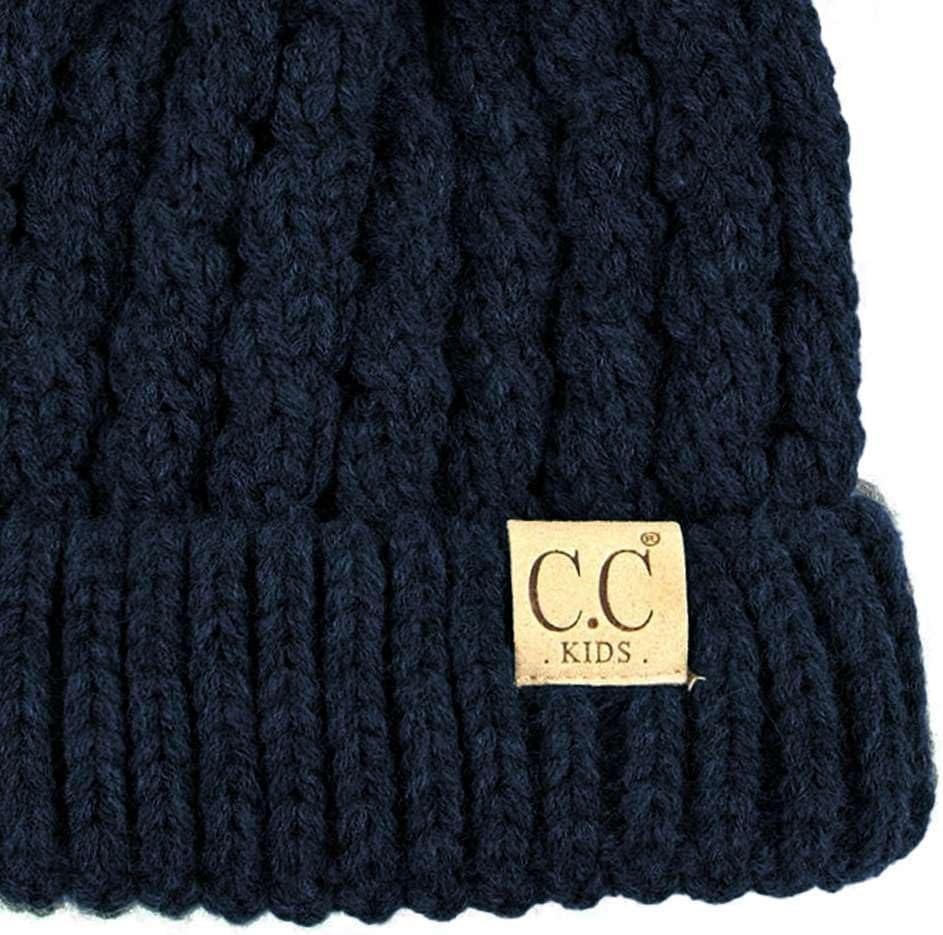 imageCC Kids Cable Knit Double Pom Beanie for Kids  Comfortable Soft Warm Children Youth Skully Hat with PomYarn Pom Navy