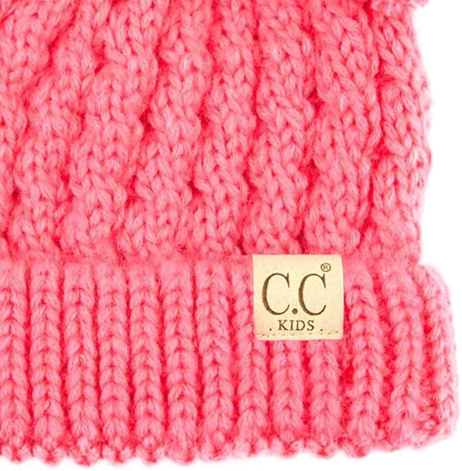 imageCC Kids Cable Knit Double Pom Beanie for Kids  Comfortable Soft Warm Children Youth Skully Hat with PomYarn Pom New Candy Pink