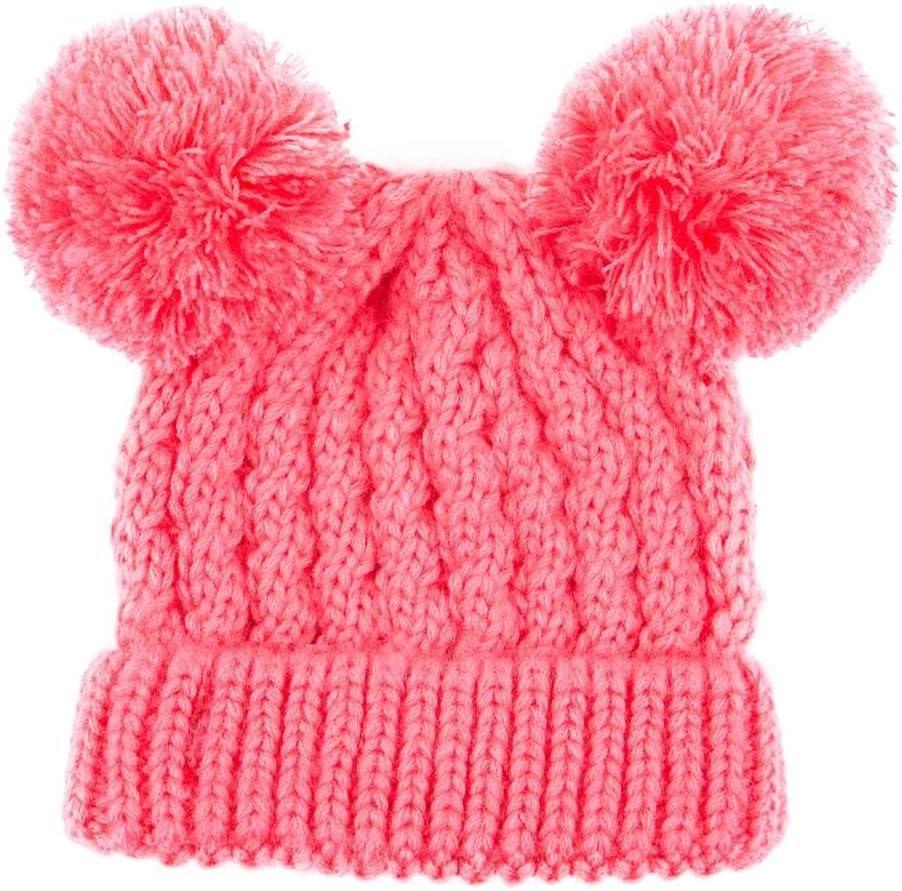 imageCC Kids Cable Knit Double Pom Beanie for Kids  Comfortable Soft Warm Children Youth Skully Hat with PomYarn Pom New Candy Pink