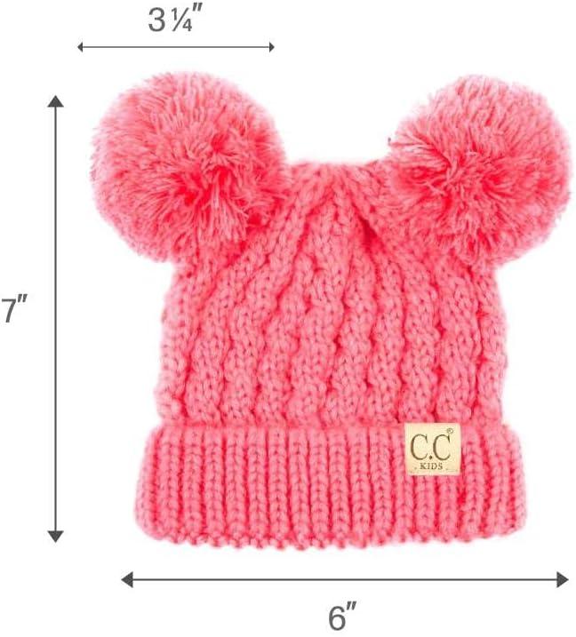 imageCC Kids Cable Knit Double Pom Beanie for Kids  Comfortable Soft Warm Children Youth Skully Hat with PomYarn Pom New Candy Pink
