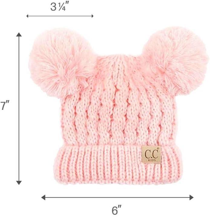 imageCC Kids Cable Knit Double Pom Beanie for Kids  Comfortable Soft Warm Children Youth Skully Hat with PomYarn Pom Pale Pink