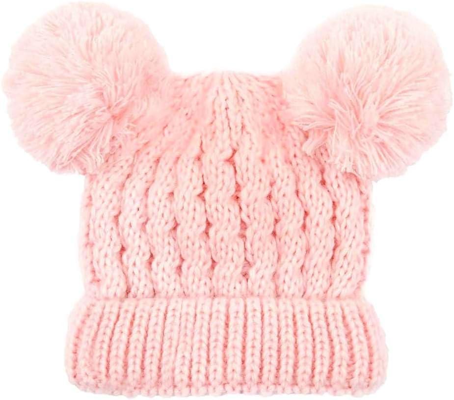 imageCC Kids Cable Knit Double Pom Beanie for Kids  Comfortable Soft Warm Children Youth Skully Hat with PomYarn Pom Pale Pink