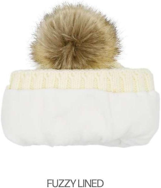 imageCC Kids Childrens Cable Knit Faux Fuzzy Fur Pom Fleece Lined Cuff BeanieHandmade Bobble  Ivory