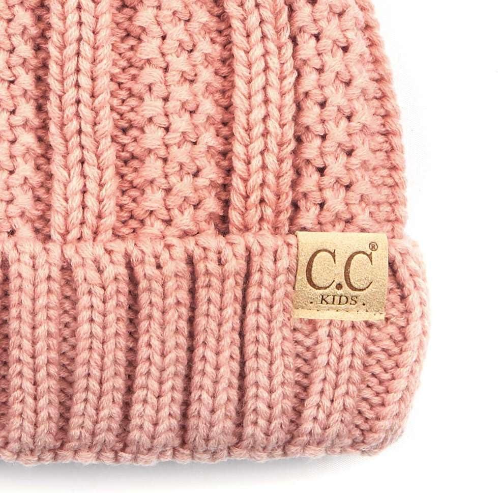 imageCC Kids Childrens Cable Knit Faux Fuzzy Fur Pom Fleece Lined Cuff BeanieIndi Pink