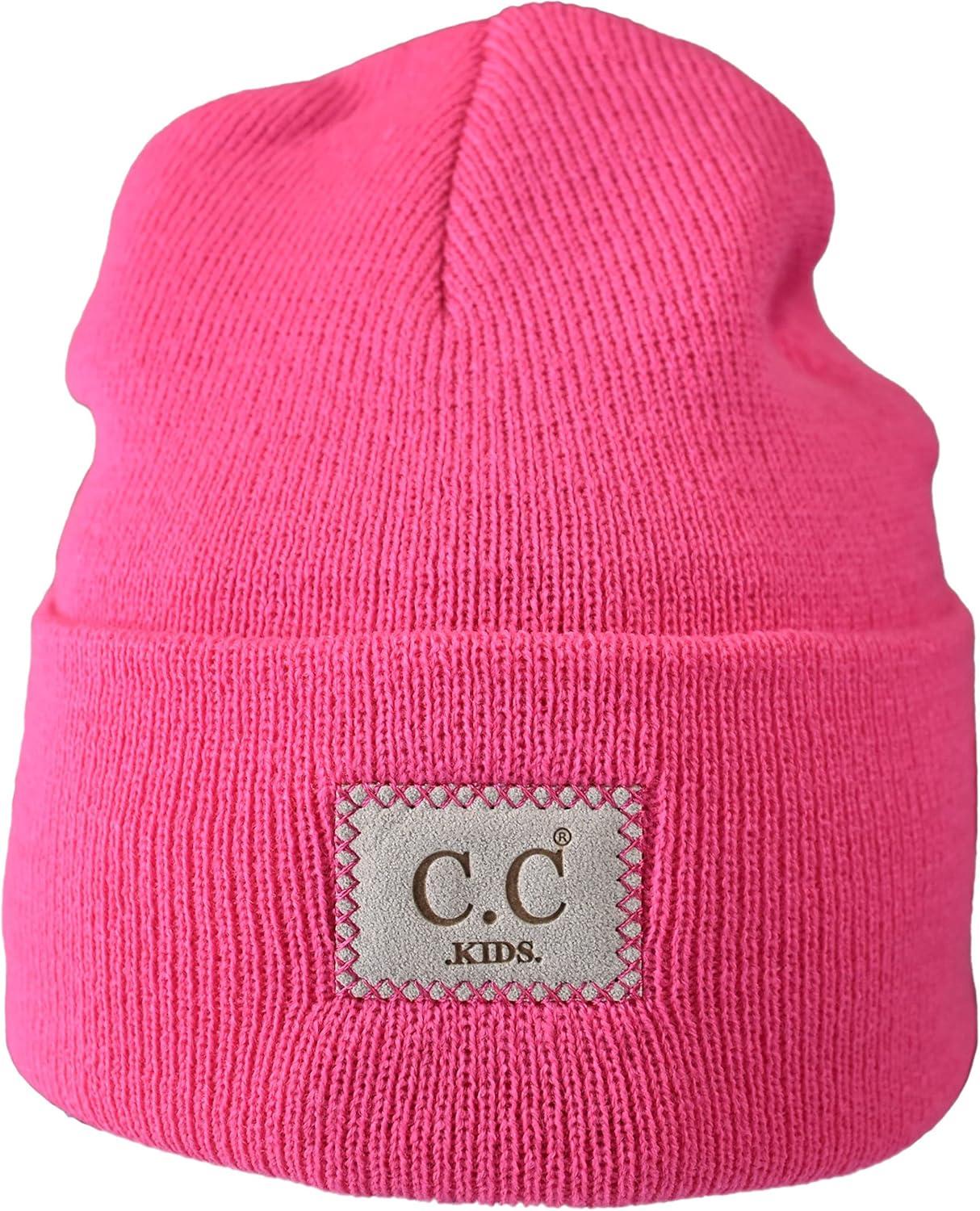 imageCC Kids Childrens Winter Knit Plain Cuff Skull Cap Beanie HatCandy Pink