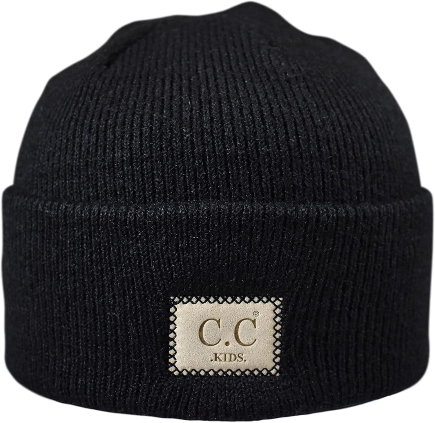 imageCC Kids Childrens Winter Knit Plain Cuff Skull Cap Beanie HatHeather Classic Black