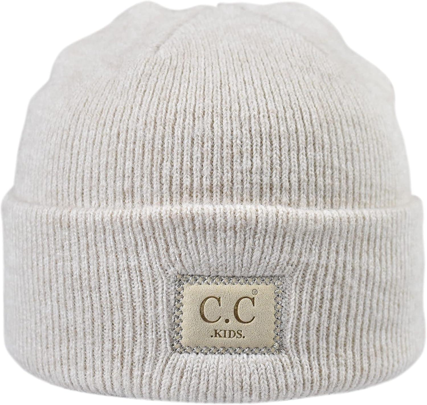 imageCC Kids Childrens Winter Knit Plain Cuff Skull Cap Beanie HatHeather Classic Light Beige