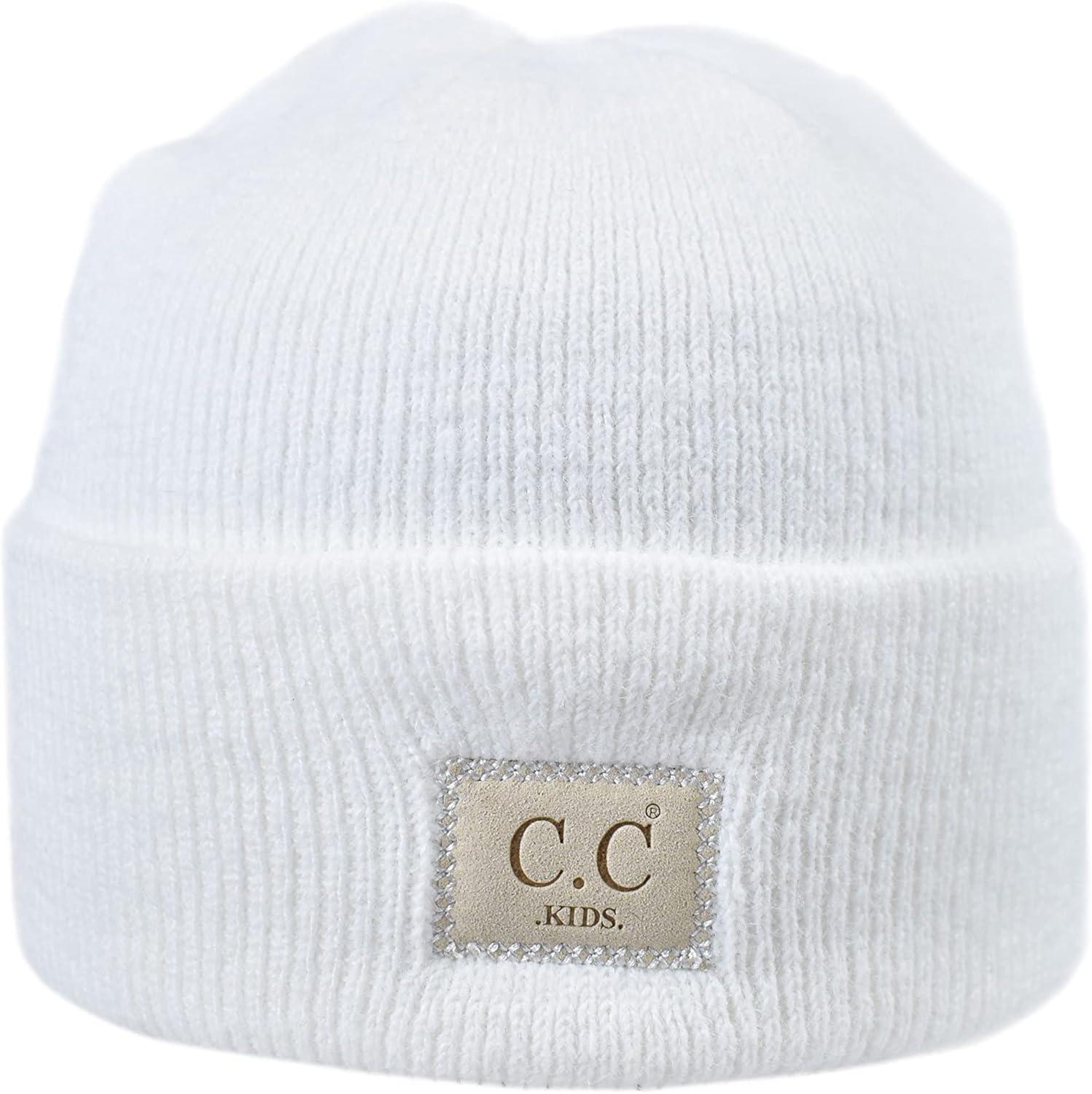 imageCC Kids Childrens Winter Knit Plain Cuff Skull Cap Beanie HatHeather Classic White