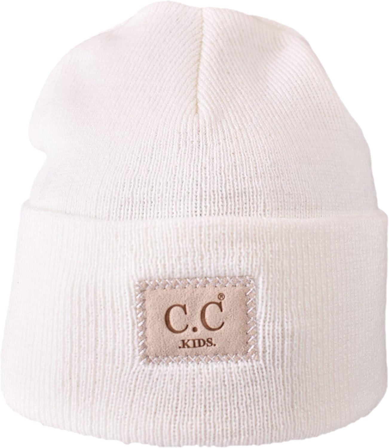 imageCC Kids Childrens Winter Knit Plain Cuff Skull Cap Beanie HatIvory