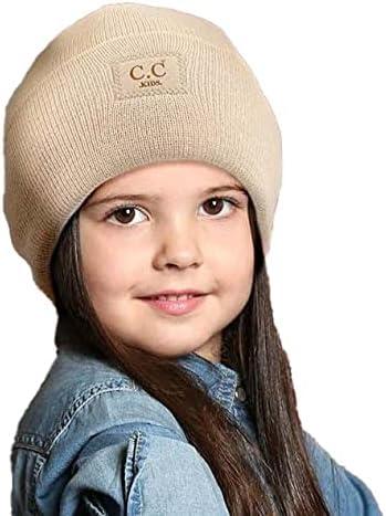 imageCC Kids Childrens Winter Knit Plain Cuff Skull Cap Beanie HatIvory