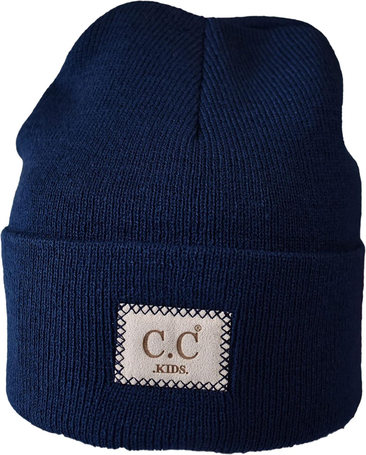 imageCC Kids Childrens Winter Knit Plain Cuff Skull Cap Beanie HatNavy