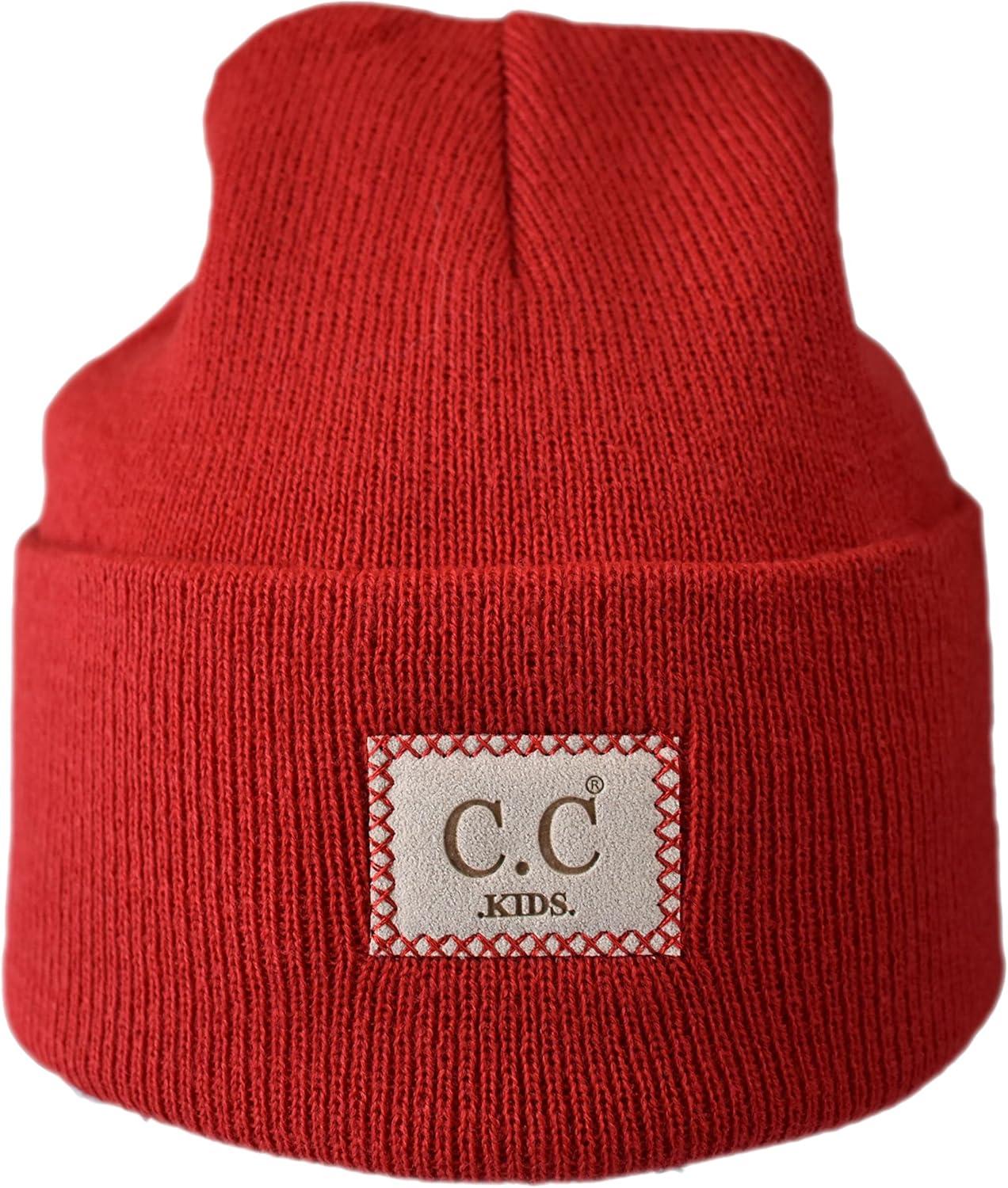 imageCC Kids Childrens Winter Knit Plain Cuff Skull Cap Beanie HatRed