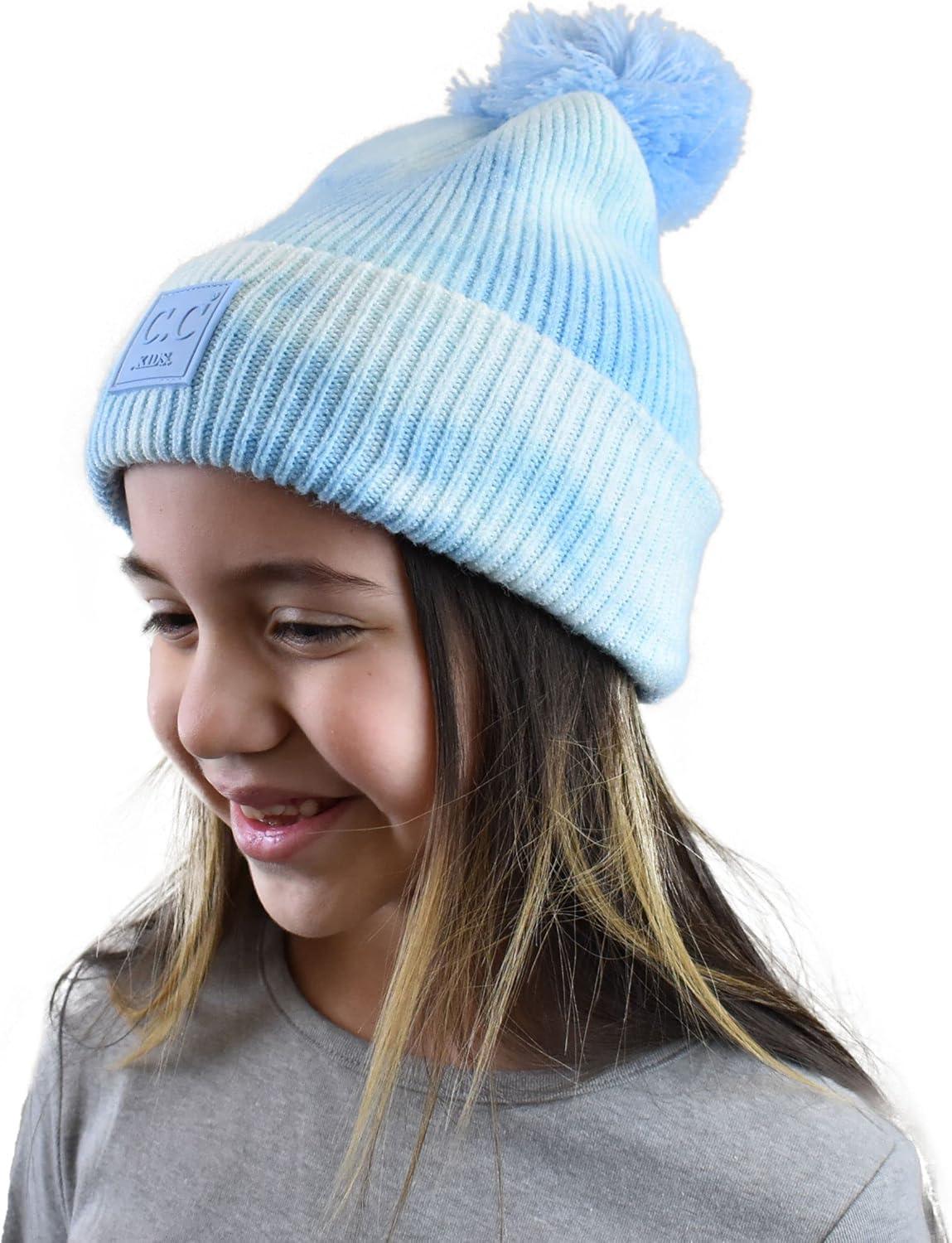 imageCC Kids Childrens Winter Thick Knit Tie Dye Pom Cuff BeanieBaby BlueWhite