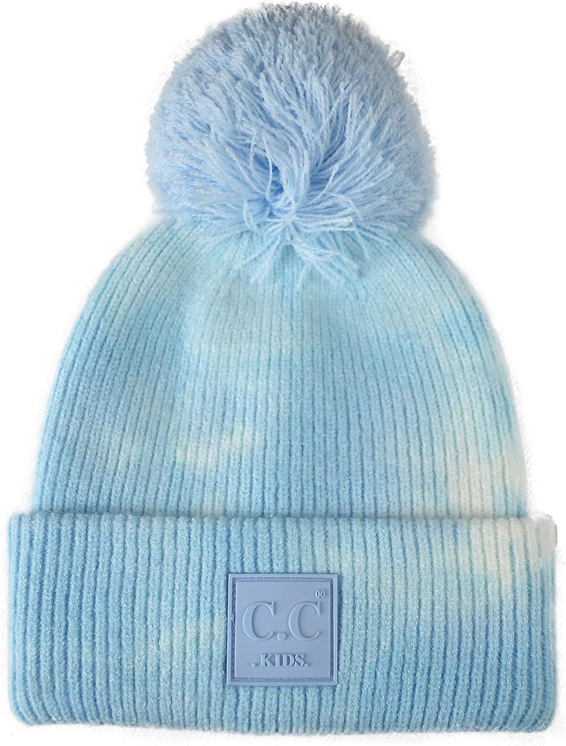 imageCC Kids Childrens Winter Thick Knit Tie Dye Pom Cuff BeanieBaby BlueWhite