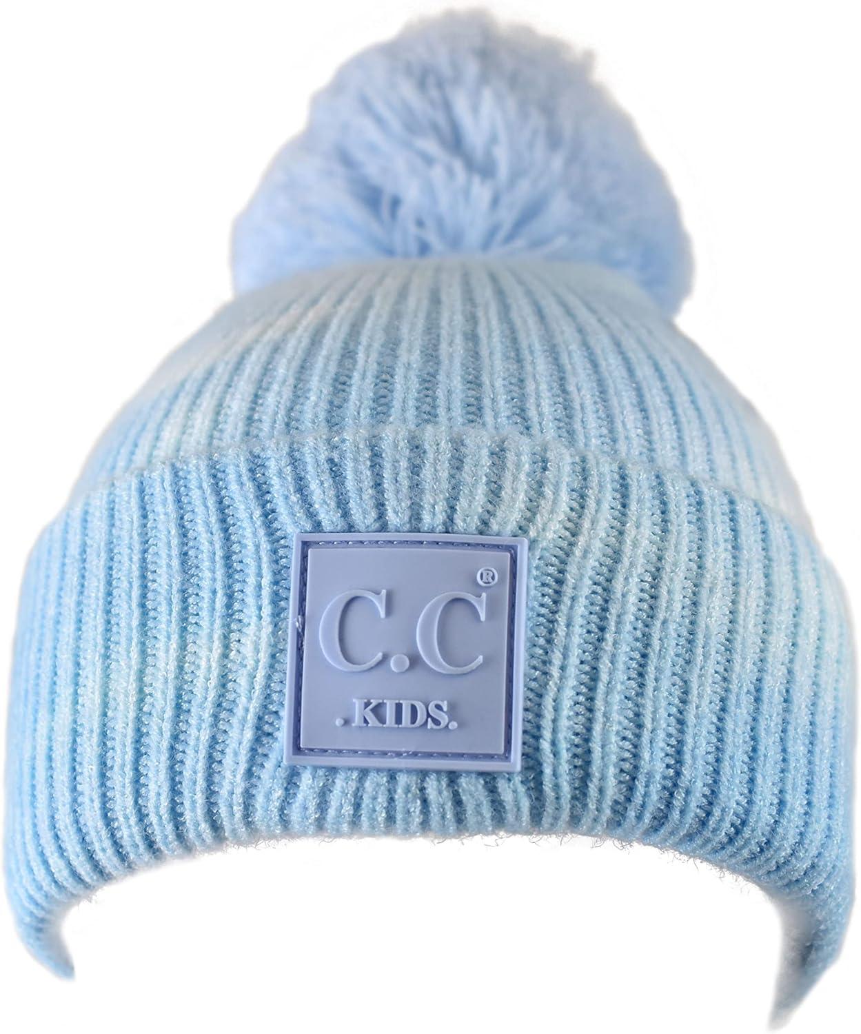 imageCC Kids Childrens Winter Thick Knit Tie Dye Pom Cuff BeanieBaby BlueWhite