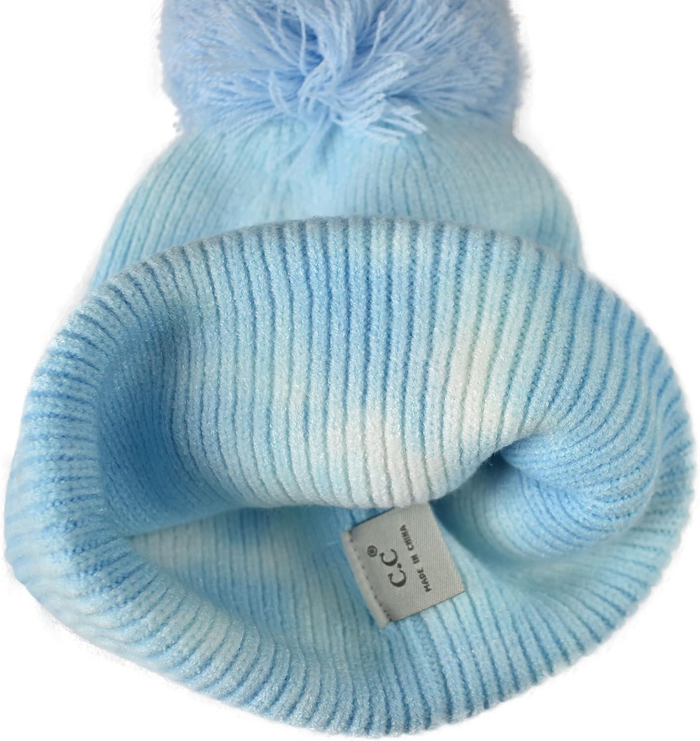 imageCC Kids Childrens Winter Thick Knit Tie Dye Pom Cuff BeanieBaby BlueWhite