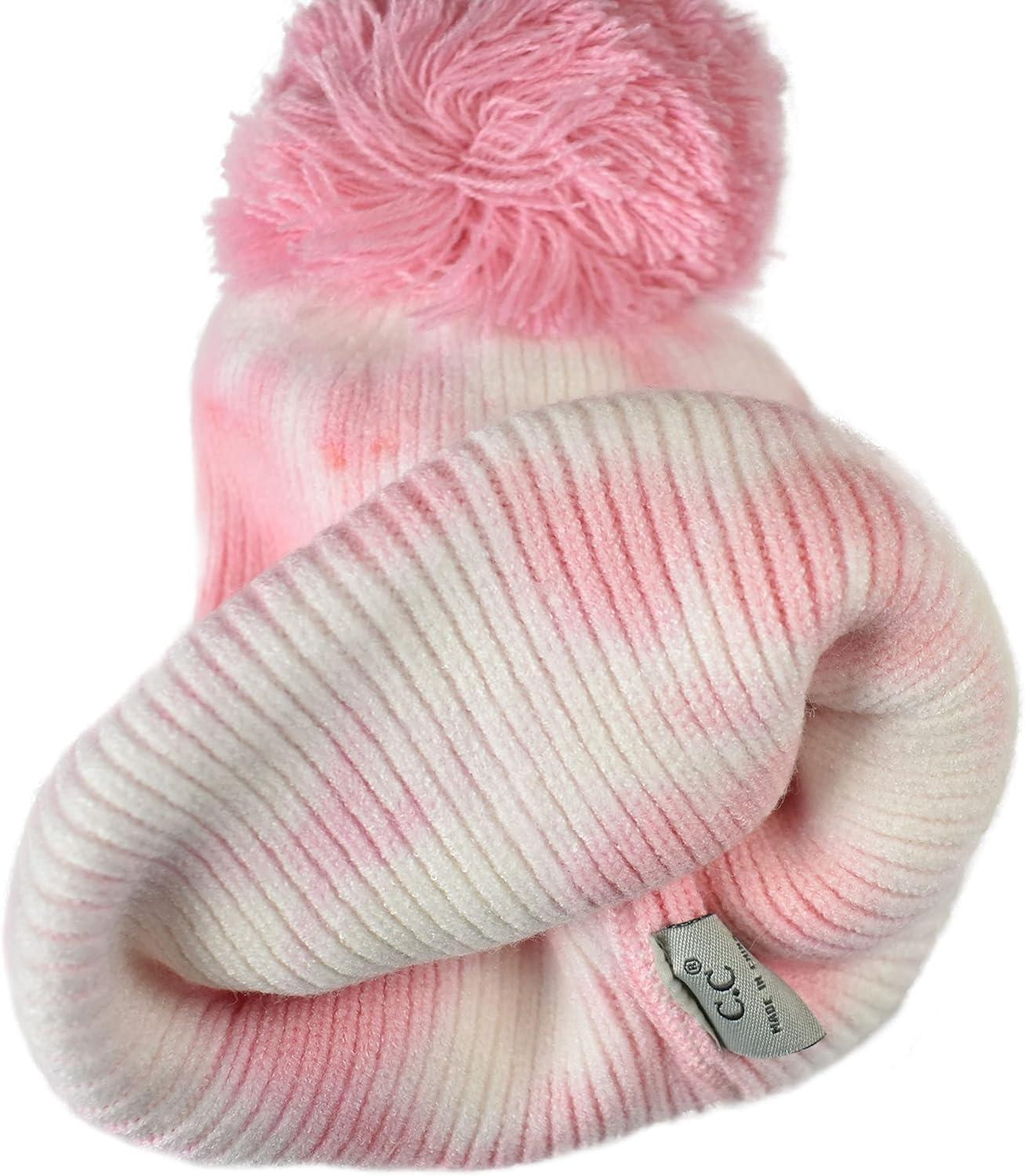 imageCC Kids Childrens Winter Thick Knit Tie Dye Pom Cuff BeanieBaby PinkWhite