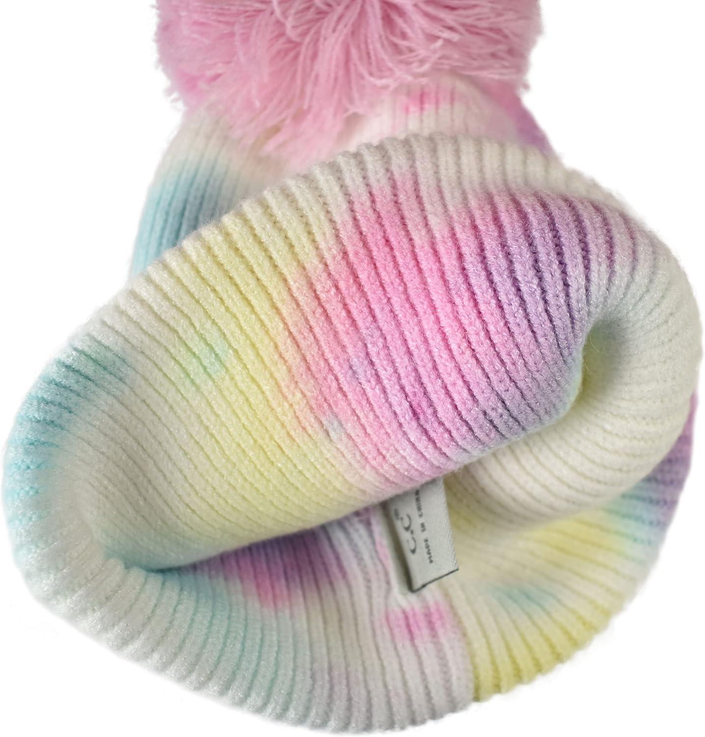 imageCC Kids Childrens Winter Thick Knit Tie Dye Pom Cuff BeanieCotton Candy