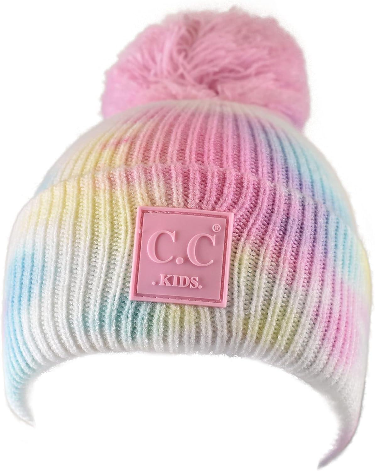 imageCC Kids Childrens Winter Thick Knit Tie Dye Pom Cuff BeanieCotton Candy