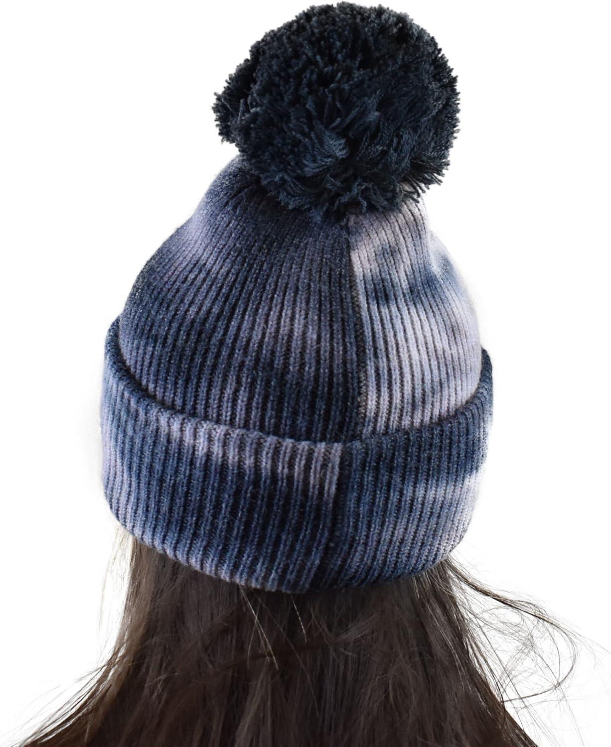 imageCC Kids Childrens Winter Thick Knit Tie Dye Pom Cuff BeanieDark GrayLight Gray