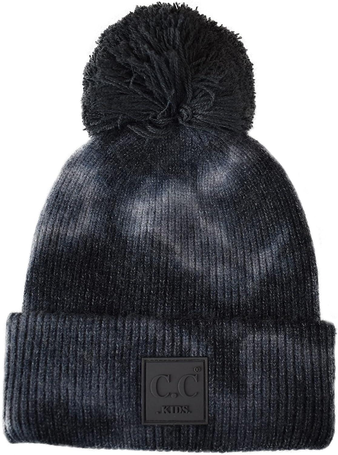 imageCC Kids Childrens Winter Thick Knit Tie Dye Pom Cuff BeanieDark GrayLight Gray