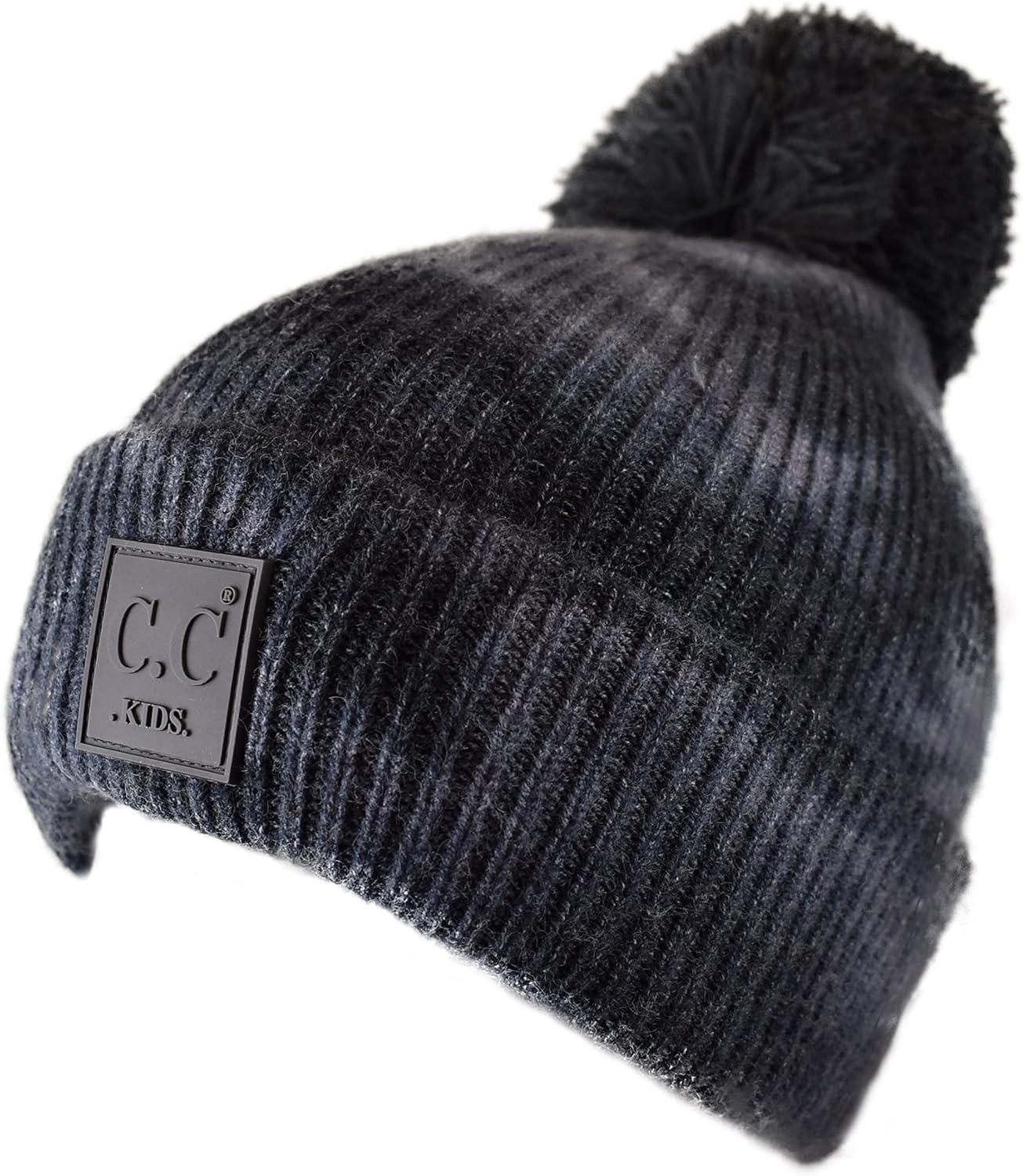 imageCC Kids Childrens Winter Thick Knit Tie Dye Pom Cuff BeanieDark GrayLight Gray