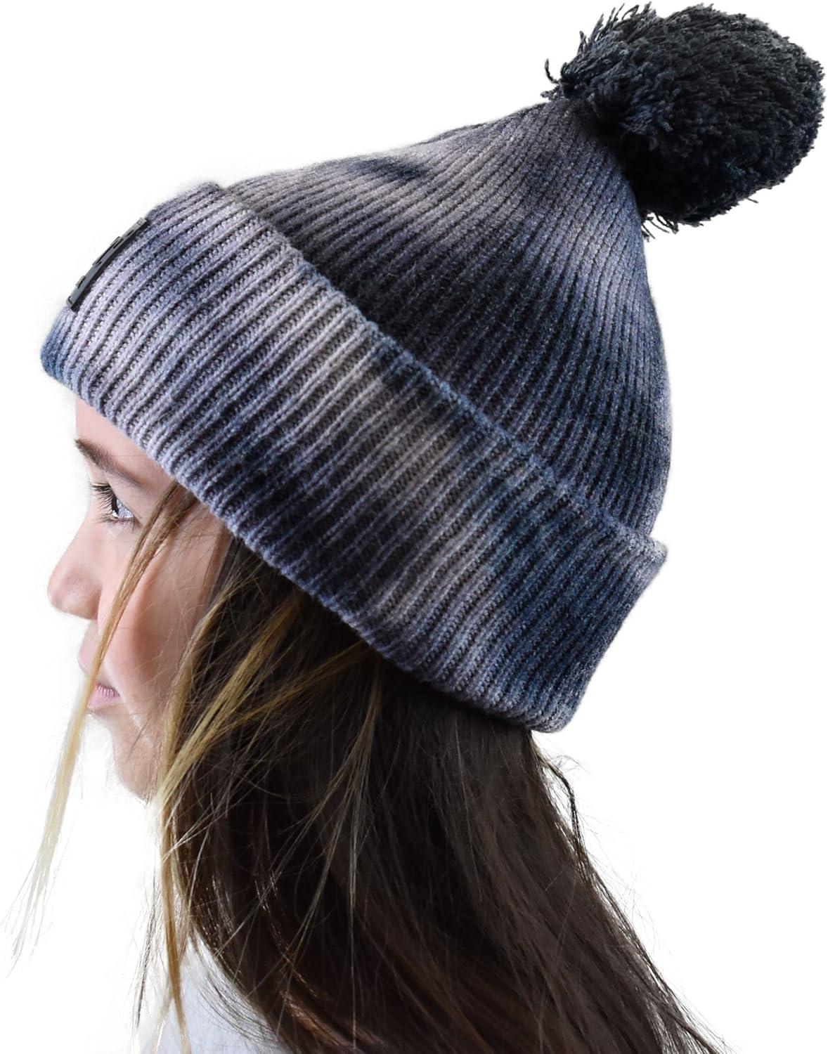 imageCC Kids Childrens Winter Thick Knit Tie Dye Pom Cuff BeanieDark GrayLight Gray