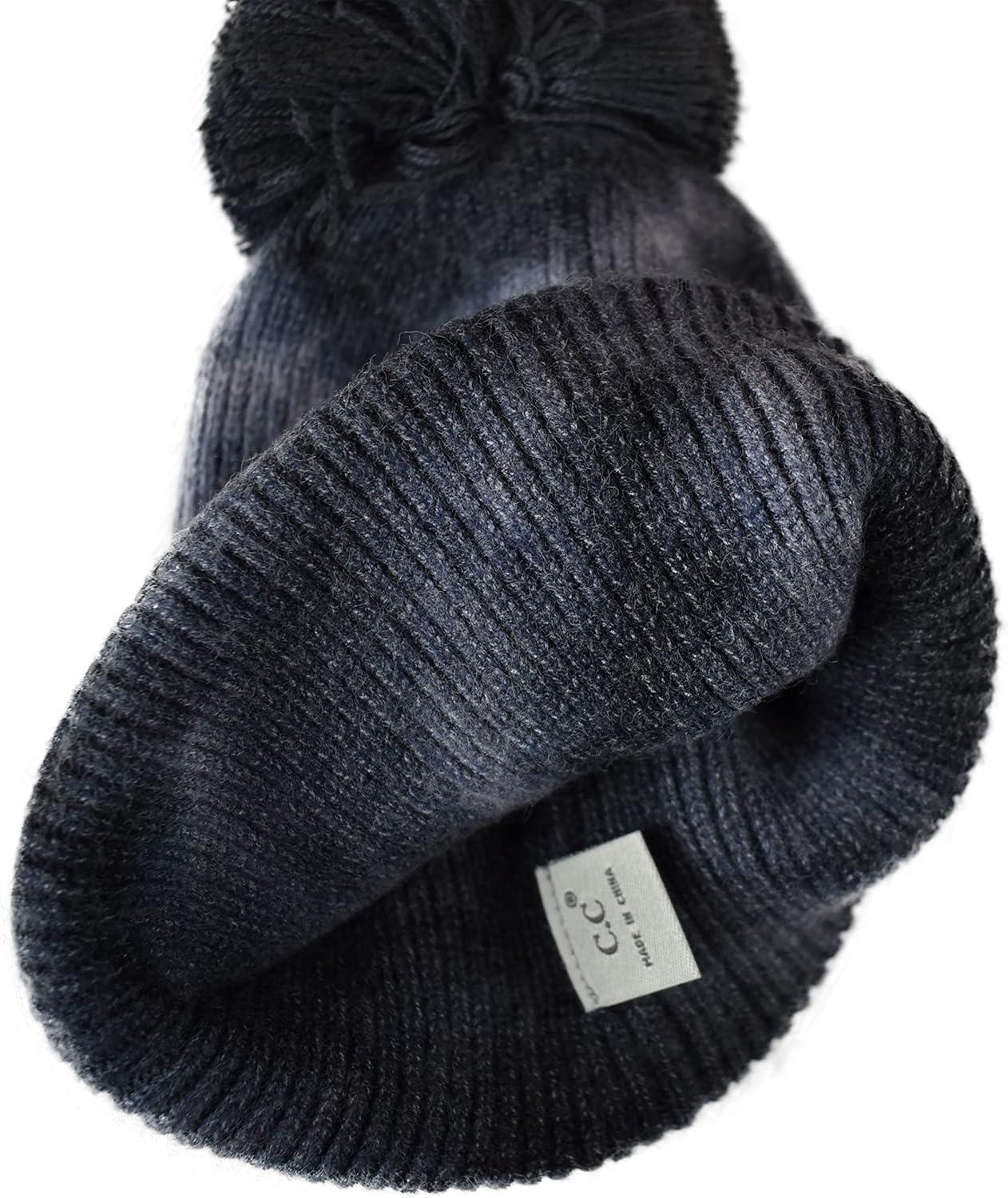 imageCC Kids Childrens Winter Thick Knit Tie Dye Pom Cuff BeanieDark GrayLight Gray