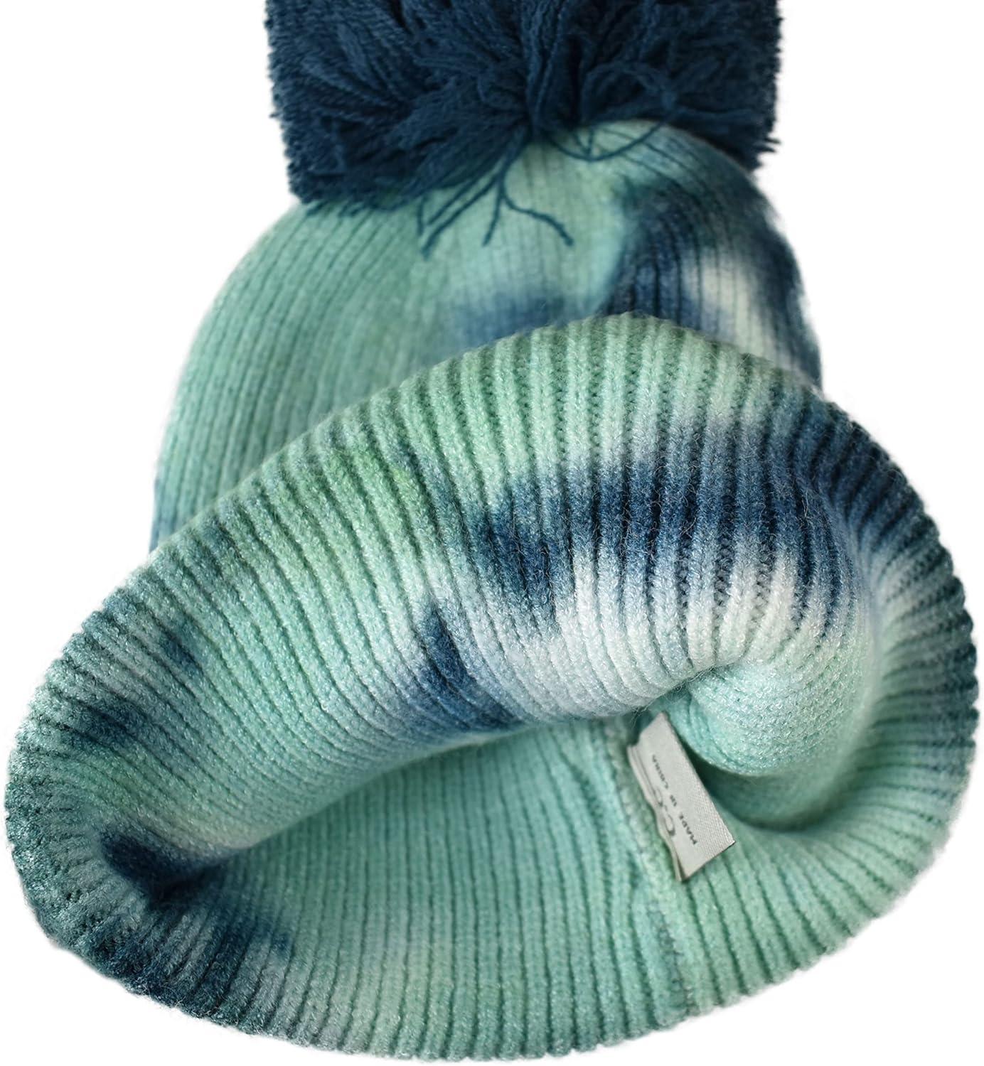 imageCC Kids Childrens Winter Thick Knit Tie Dye Pom Cuff BeanieDeep TealSeagreen