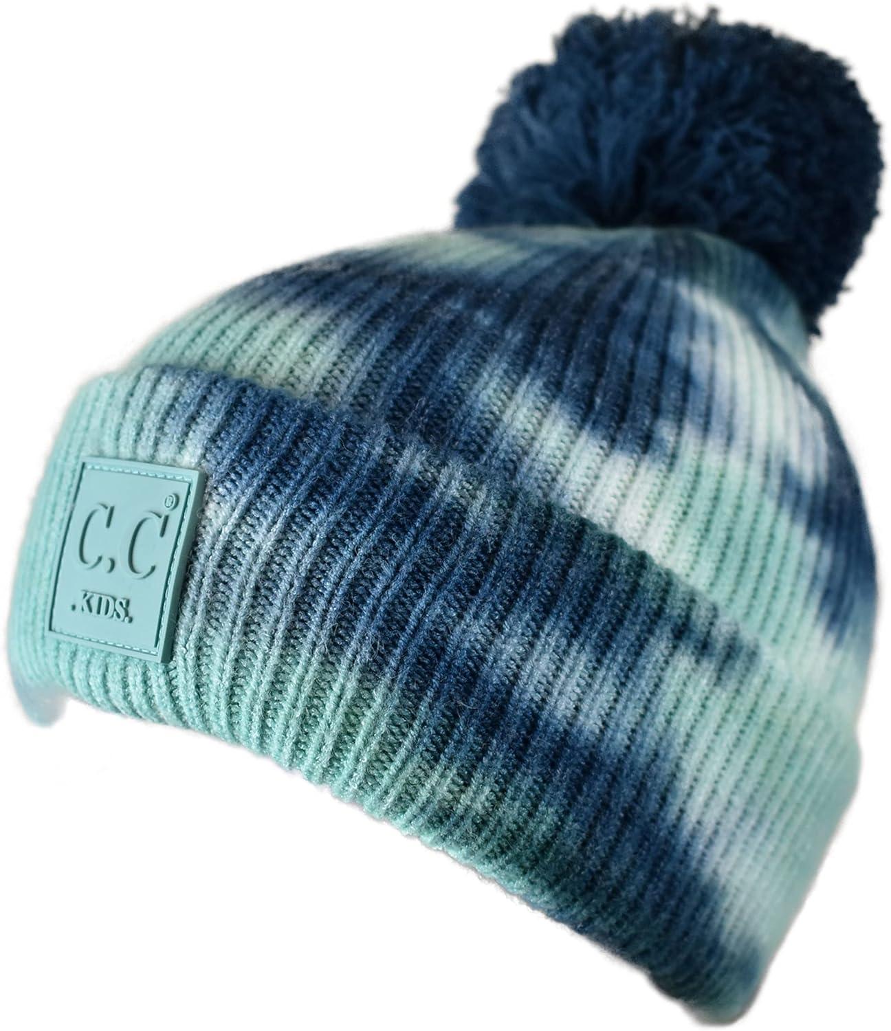 imageCC Kids Childrens Winter Thick Knit Tie Dye Pom Cuff BeanieDeep TealSeagreen