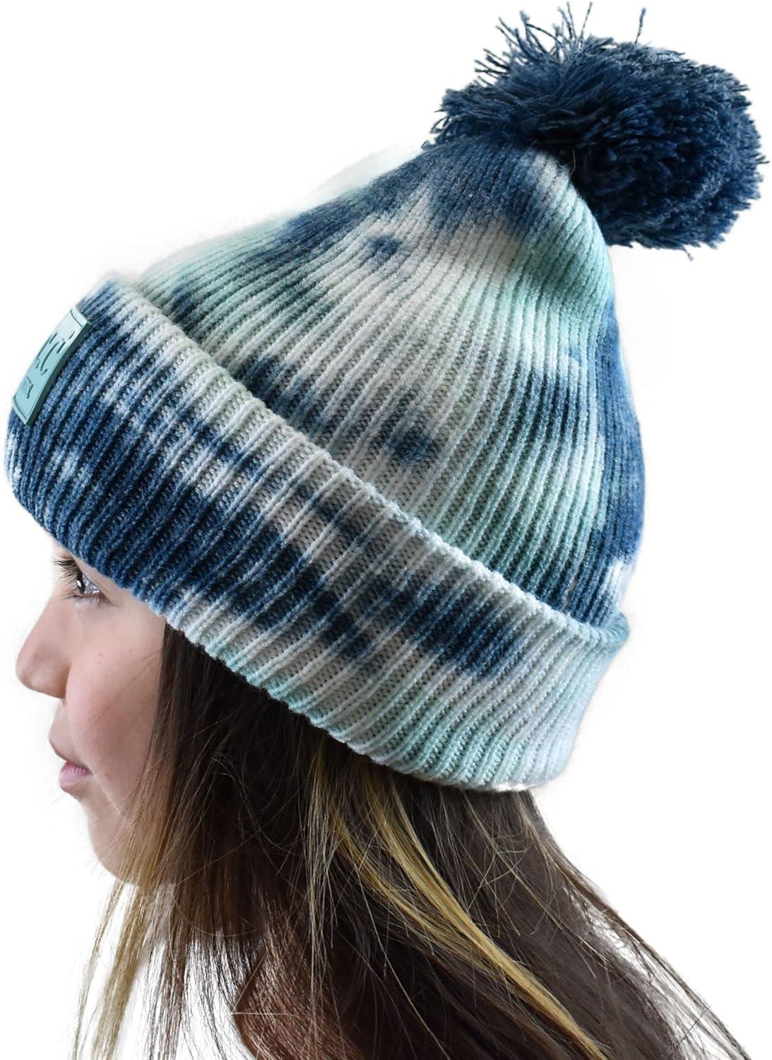 imageCC Kids Childrens Winter Thick Knit Tie Dye Pom Cuff BeanieDeep TealSeagreen