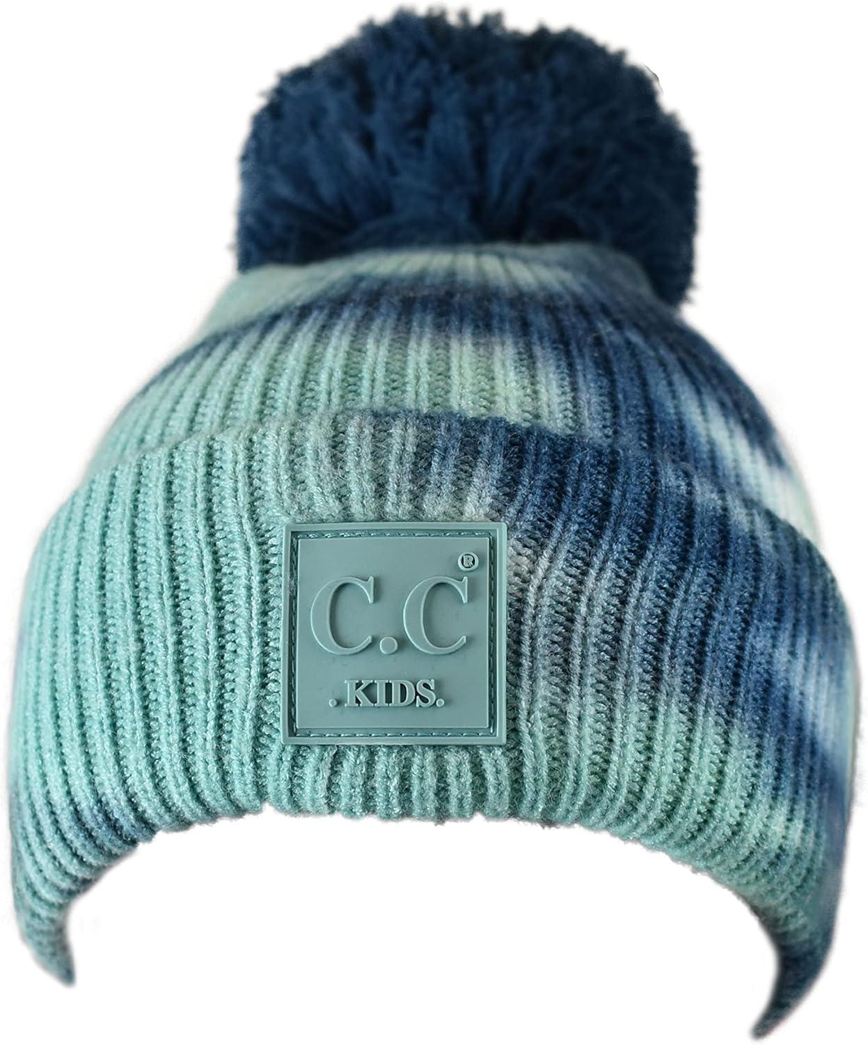 imageCC Kids Childrens Winter Thick Knit Tie Dye Pom Cuff BeanieDeep TealSeagreen
