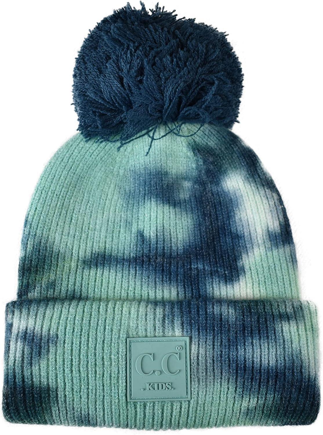 imageCC Kids Childrens Winter Thick Knit Tie Dye Pom Cuff BeanieDeep TealSeagreen